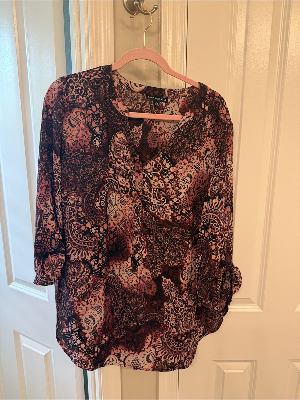 Sara Michelle Pink and Black Paisley Tunic Blouse